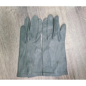 VTG 50's Macy Associates Sz 6½ Washable Gray Leather Gloves Faux Pearl Retro‎